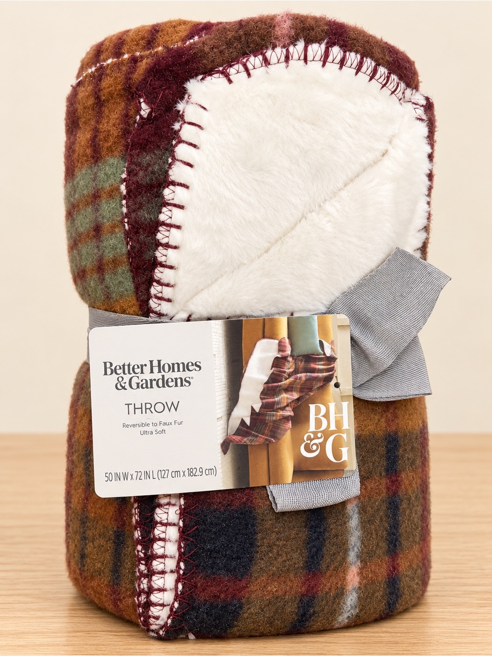 Better Homes And Gardens Reversible Faux Fur Plaid Throw Blanket - Brown/White